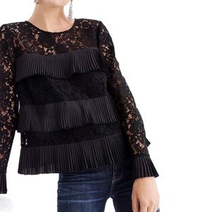 J. Crew Black Pleated Lace Blouse